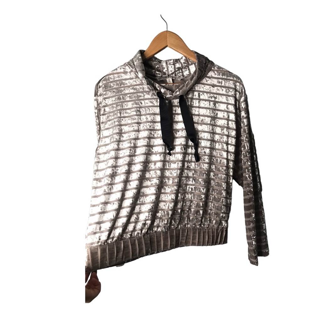 Gypsies & Moondust | Velour striped purple gray oversized neck sweater •